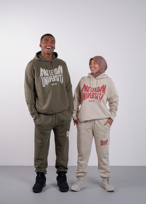 Hoodie unisex with the Amsterdam University logo in Desert Dust Beige