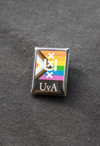 Pin with the University of Amsterdam Pride logo