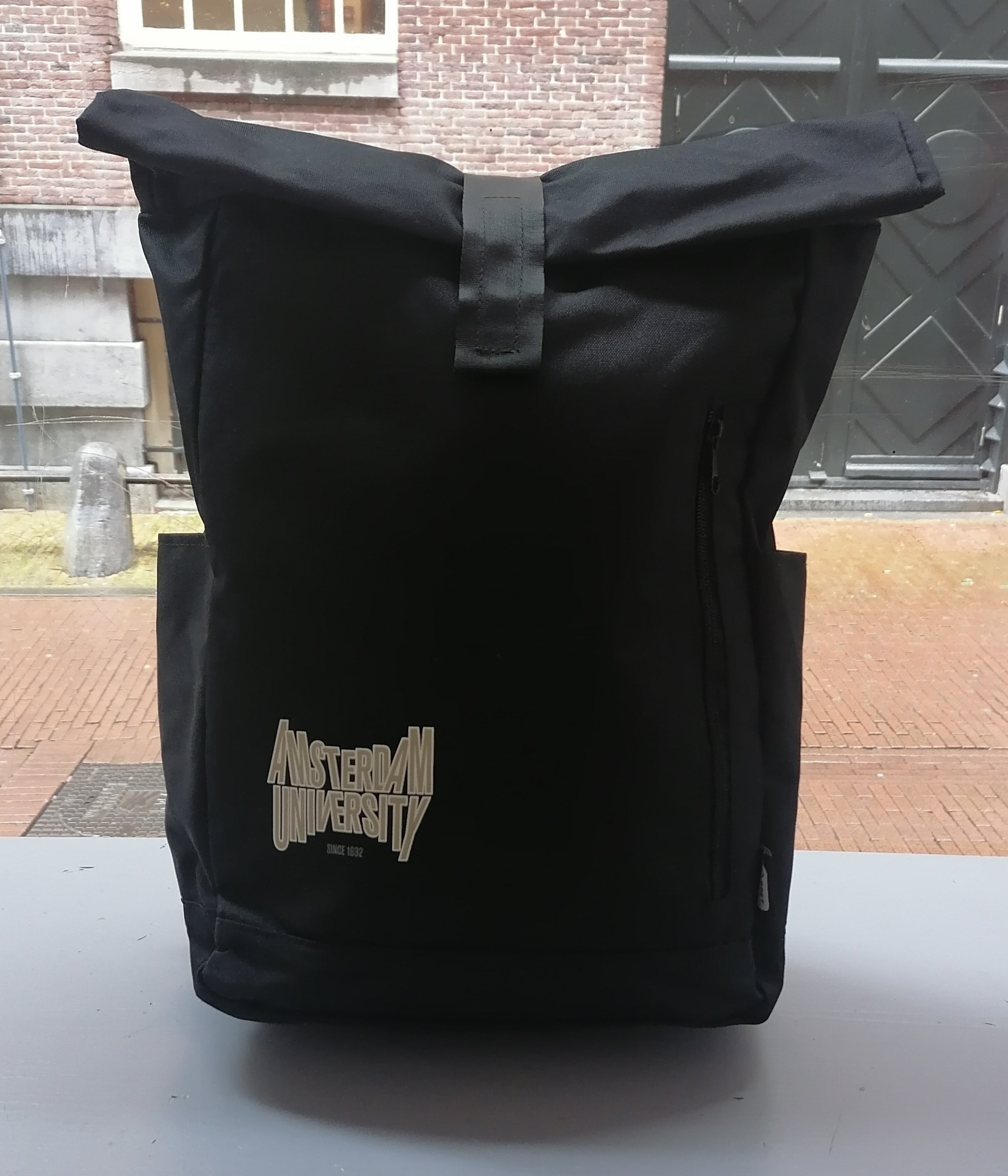 Backpack with the Amsterdam University logo