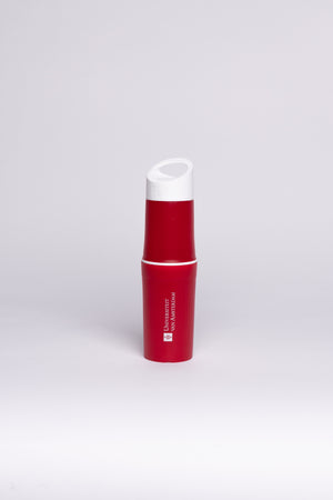 Reusable water bottle with the University of Amsterdam logo of BE O in multiple colors